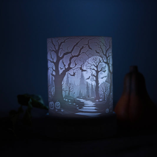 Lithophane Komplettset halbrund - Gruseliger Wald mit Feldermäusen