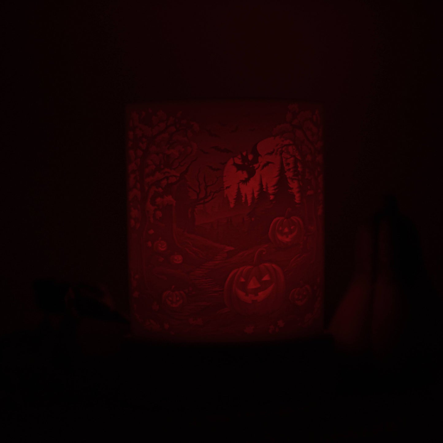 Lithophane Komplettset halbrund - Gruseliger Wald mit Kürbis