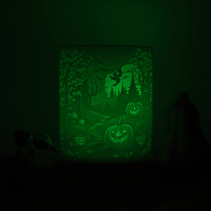 Lithophane Komplettset halbrund - Gruseliger Wald mit Kürbis