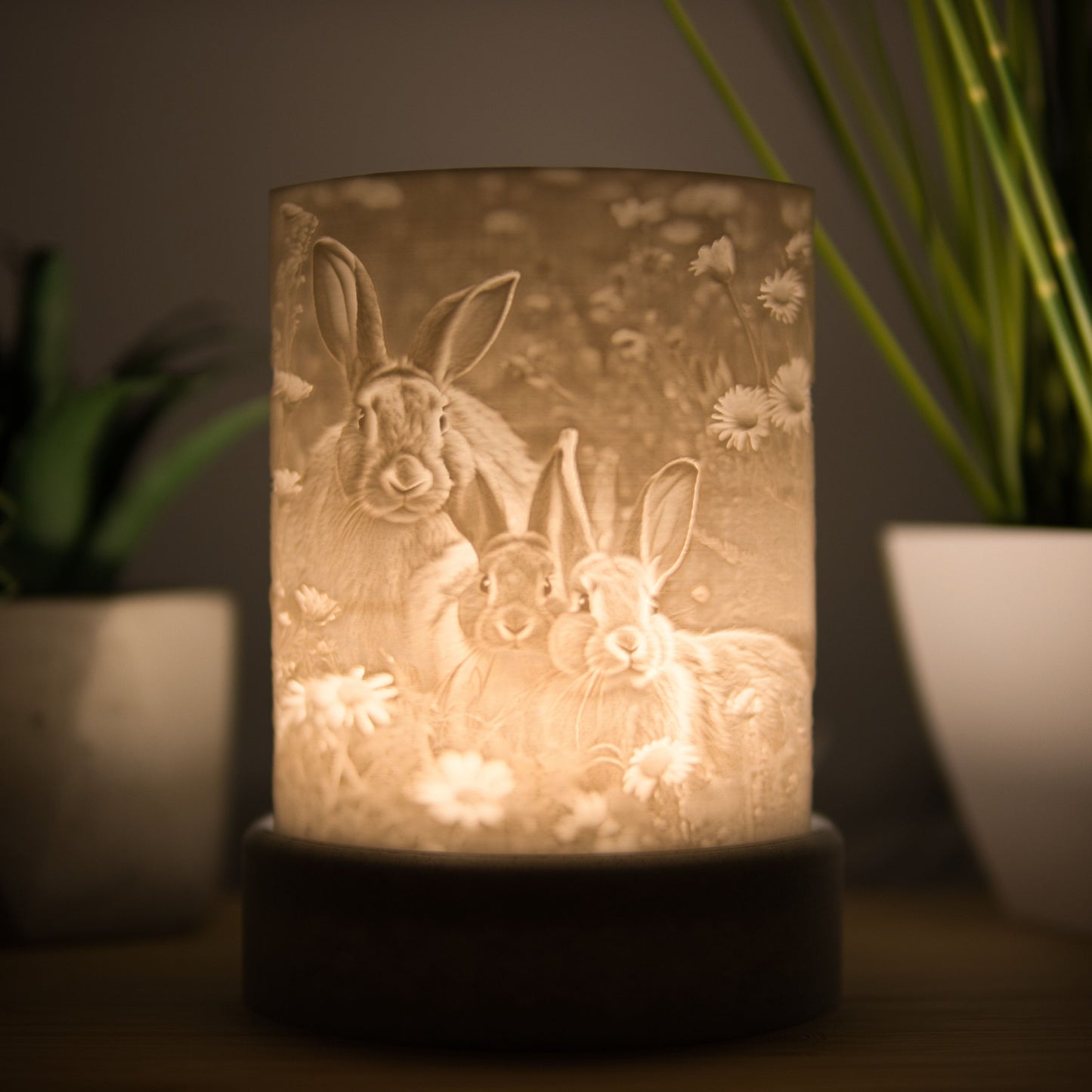 Lithophane Komplettset halbrund - Hasenfamilie